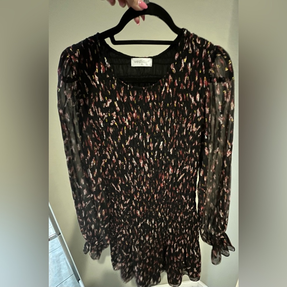 Vestique long sleeved ruched mini dress